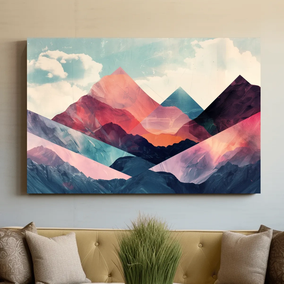 Vibrant Geometric Mountain Peaks - Modern Abstract Collage Wall Art