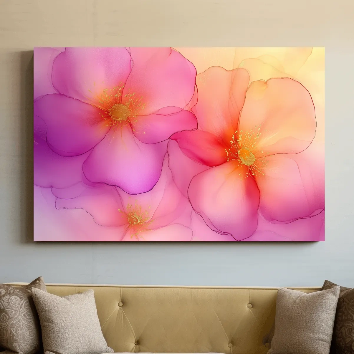 Vibrant Pink Blossom Watercolor Illustration - Modern Floral Wall Art