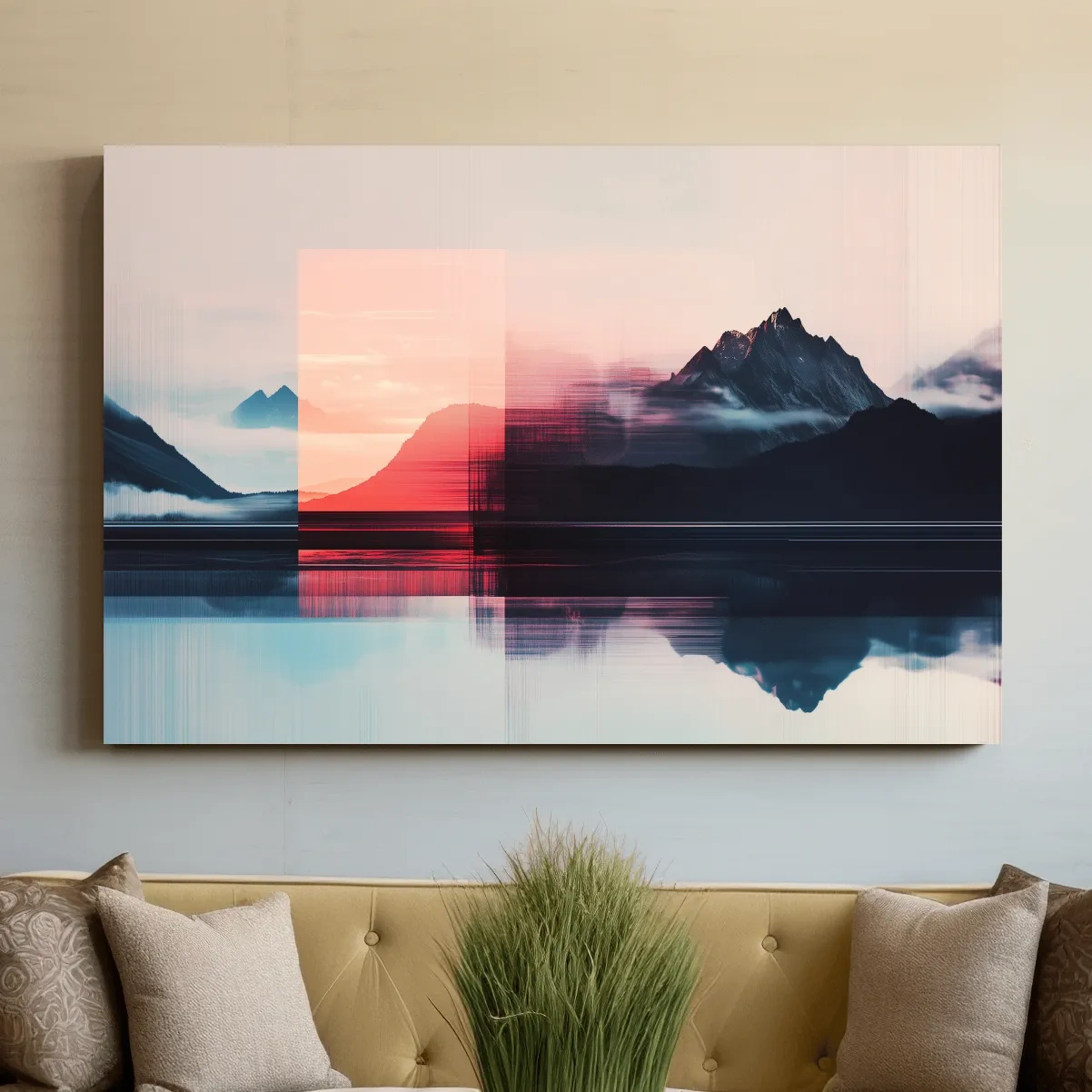 Glitch Art Alpine Mountain Sunset - Abstract Modern Wall Art