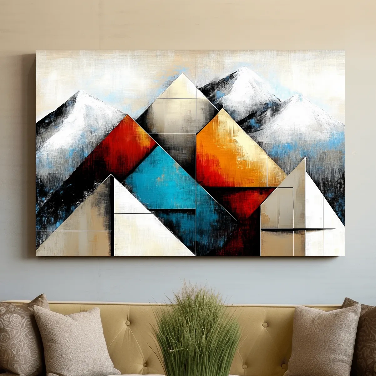 Geometric glacier mountain painting, textured art effect