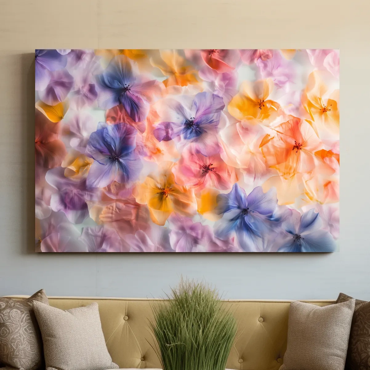 Oshibana Pastel Floral Petal Collage - Soft Botanical Wall Art