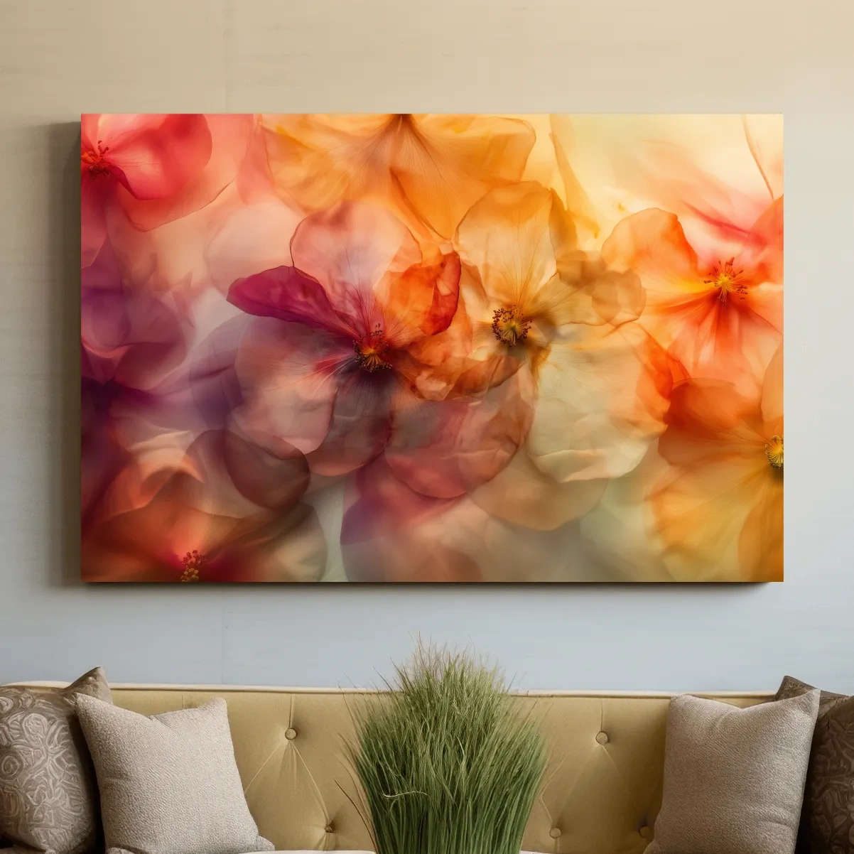 Oshibana style pressed flowers wall art print