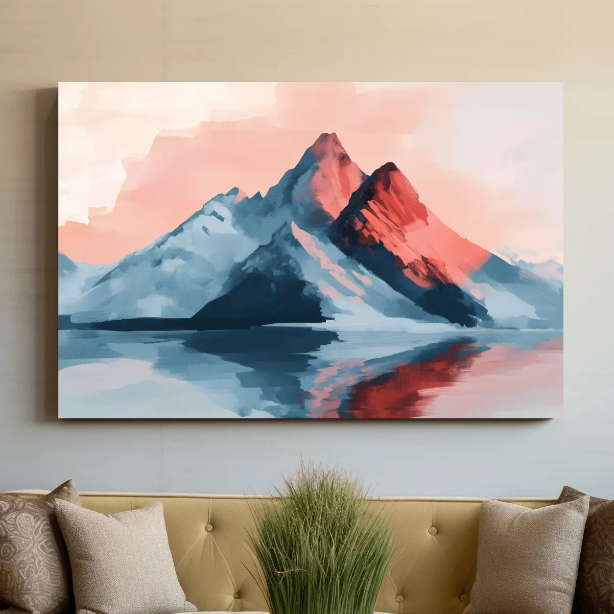 Pastel Alpine Mountain Sunset Painting - Glacier Reflection Wall Art