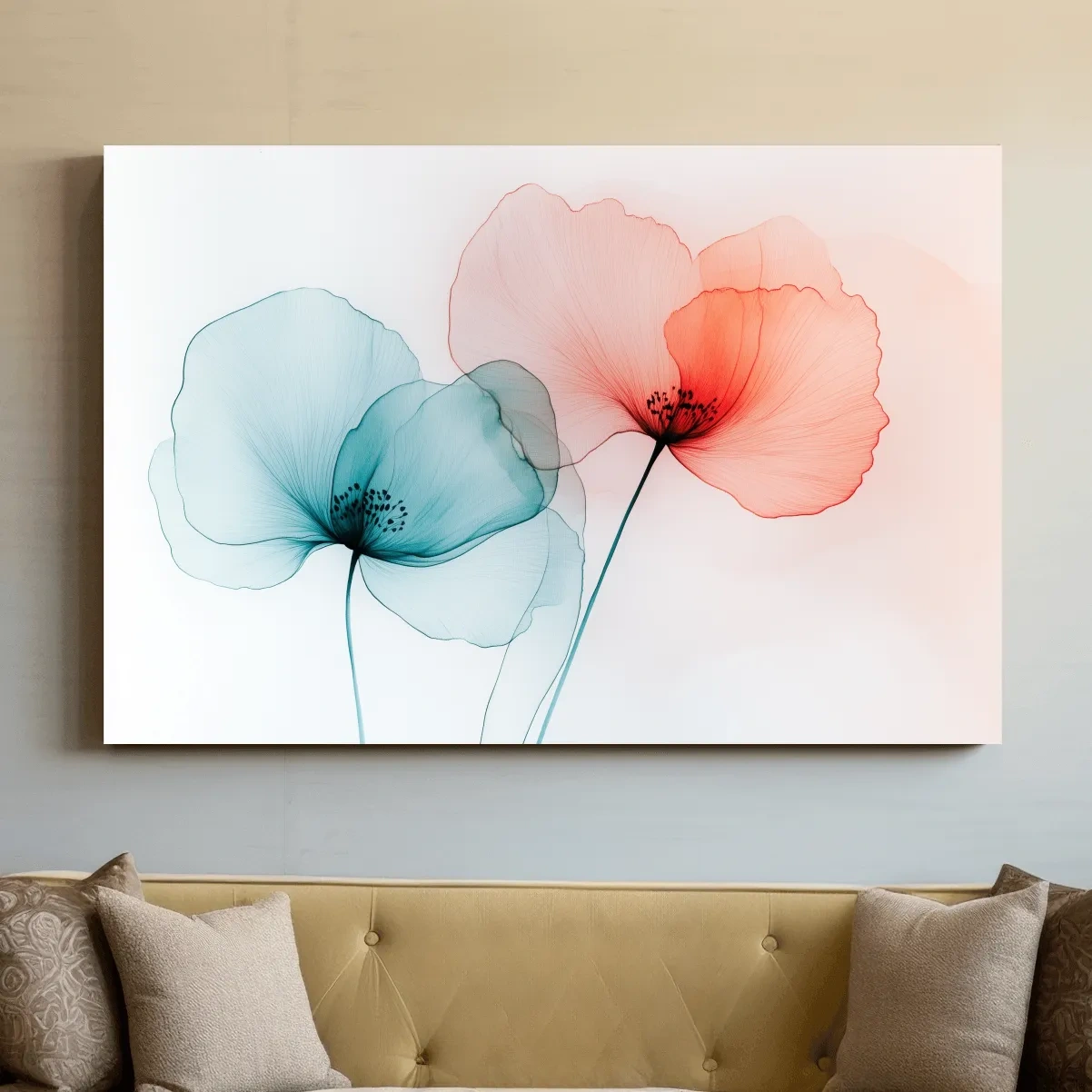 Minimalist Translucent Poppy Flowers Watercolour - Modern Botanical Wall Art