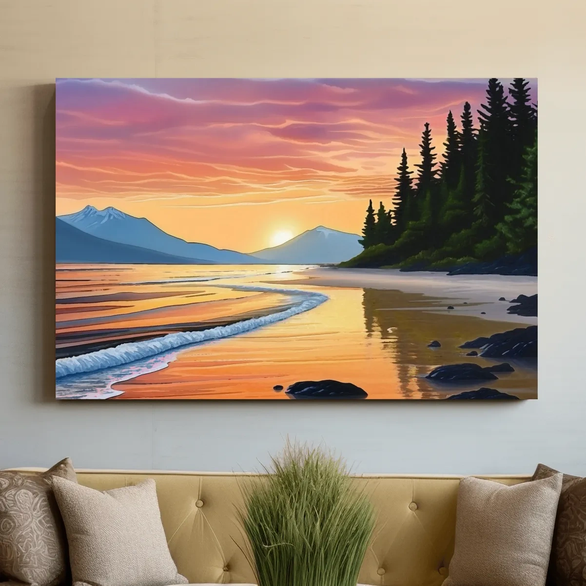 Pacific Northwest artwork, sunset over the beach painting