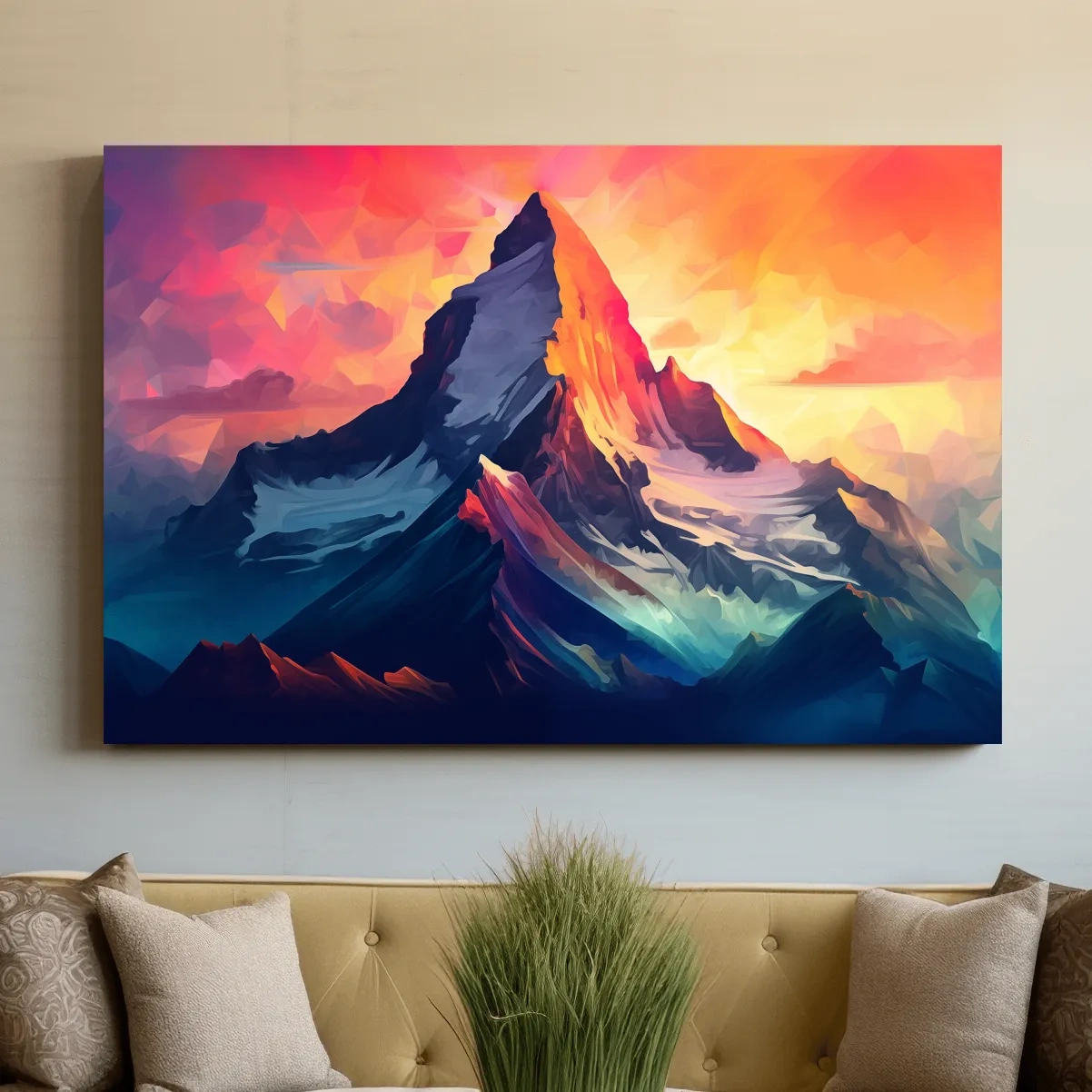 Abstract mountain painting at sunrise