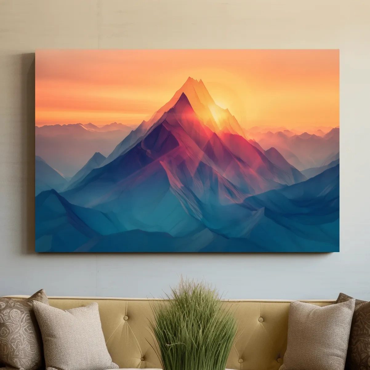 Vibrant Abstract Sunset Mountain Peak - Surreal Landscape Wall Art