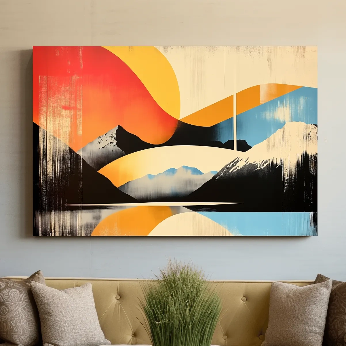 Geometric retro mountain poster artwork, dynamic abstract style