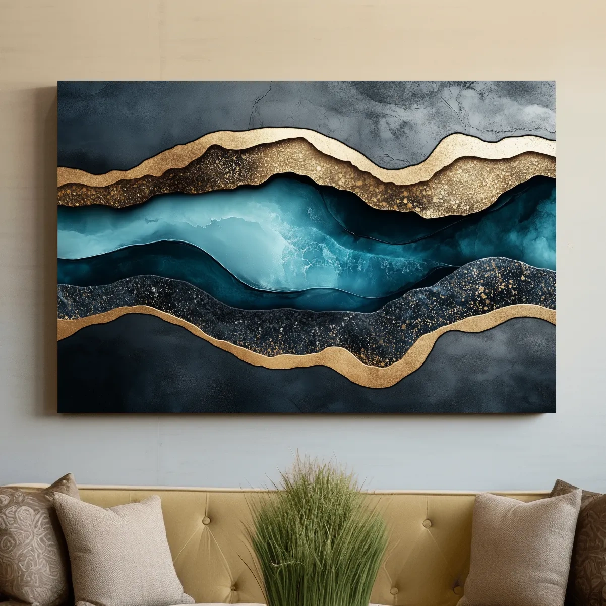 Modern abstract wall art, elegant 3D layered textured artwork representing natural elements
