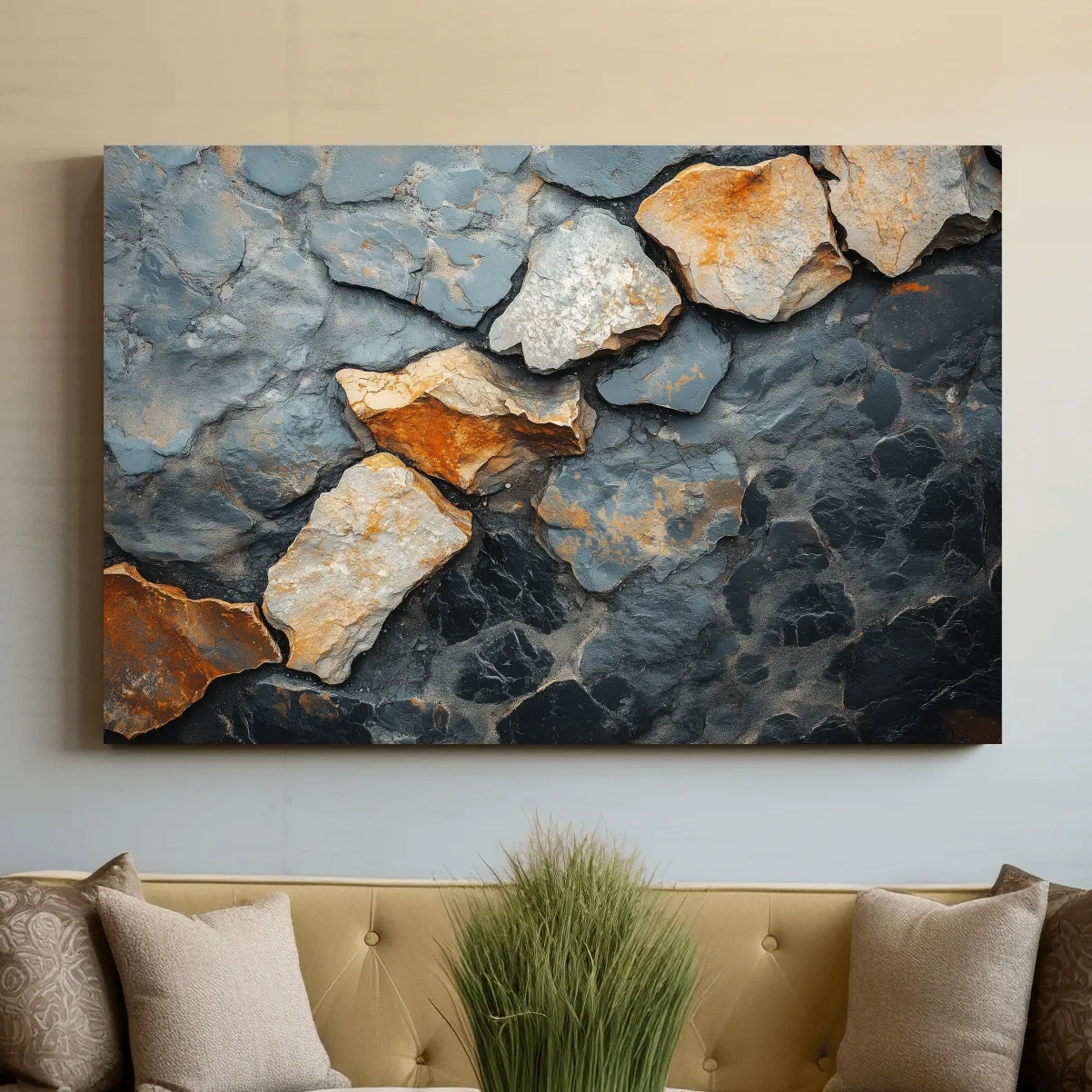 Modern rustic cracked stone and rock face texture artwork, natural elements wall art
