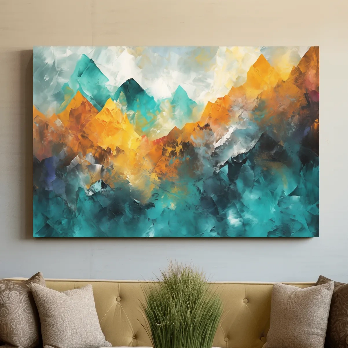 Vibrant  Abstract Mountain Painting - Textured Landscape Wall Art