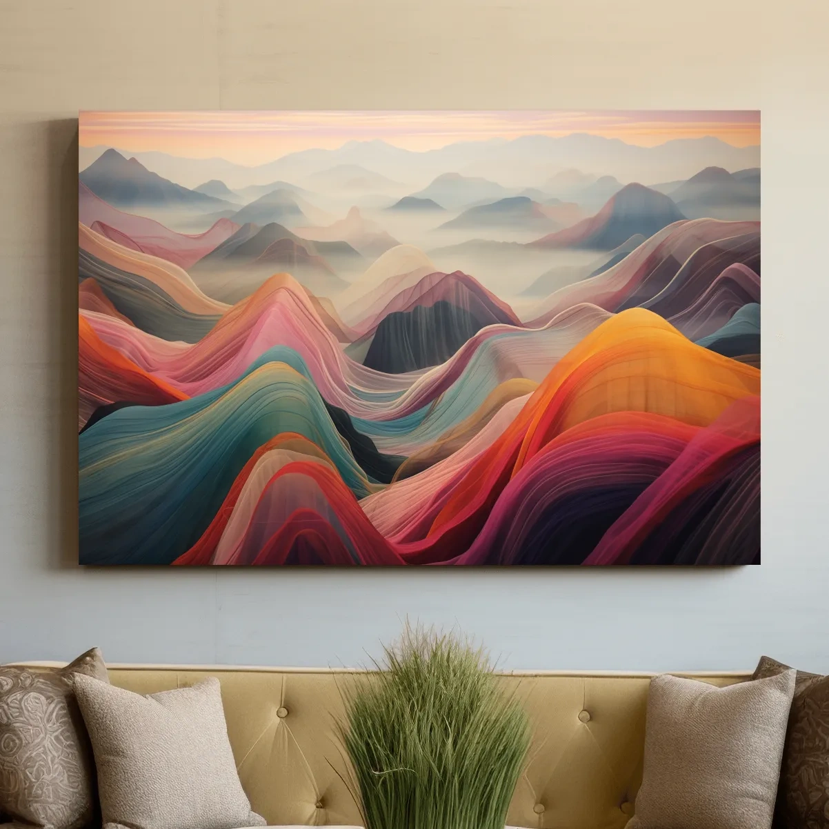 Vibrant Abstract Layered Mountain Ranges - Colorful Topographic Landscape Wall Art