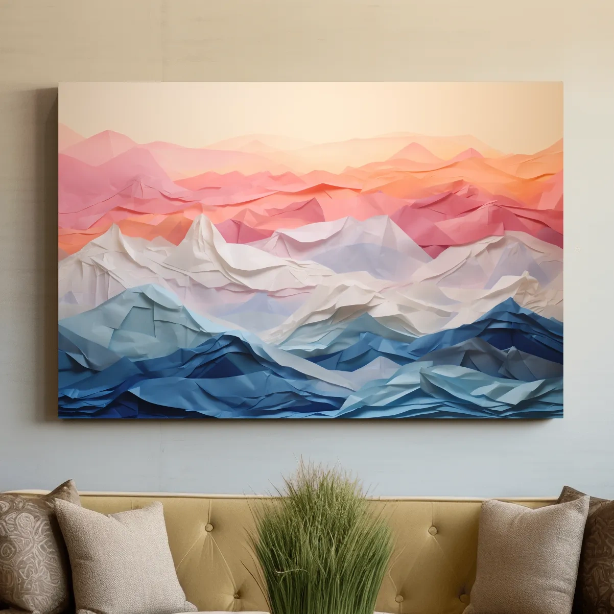 3D folded paper art, colourful mountain ranges