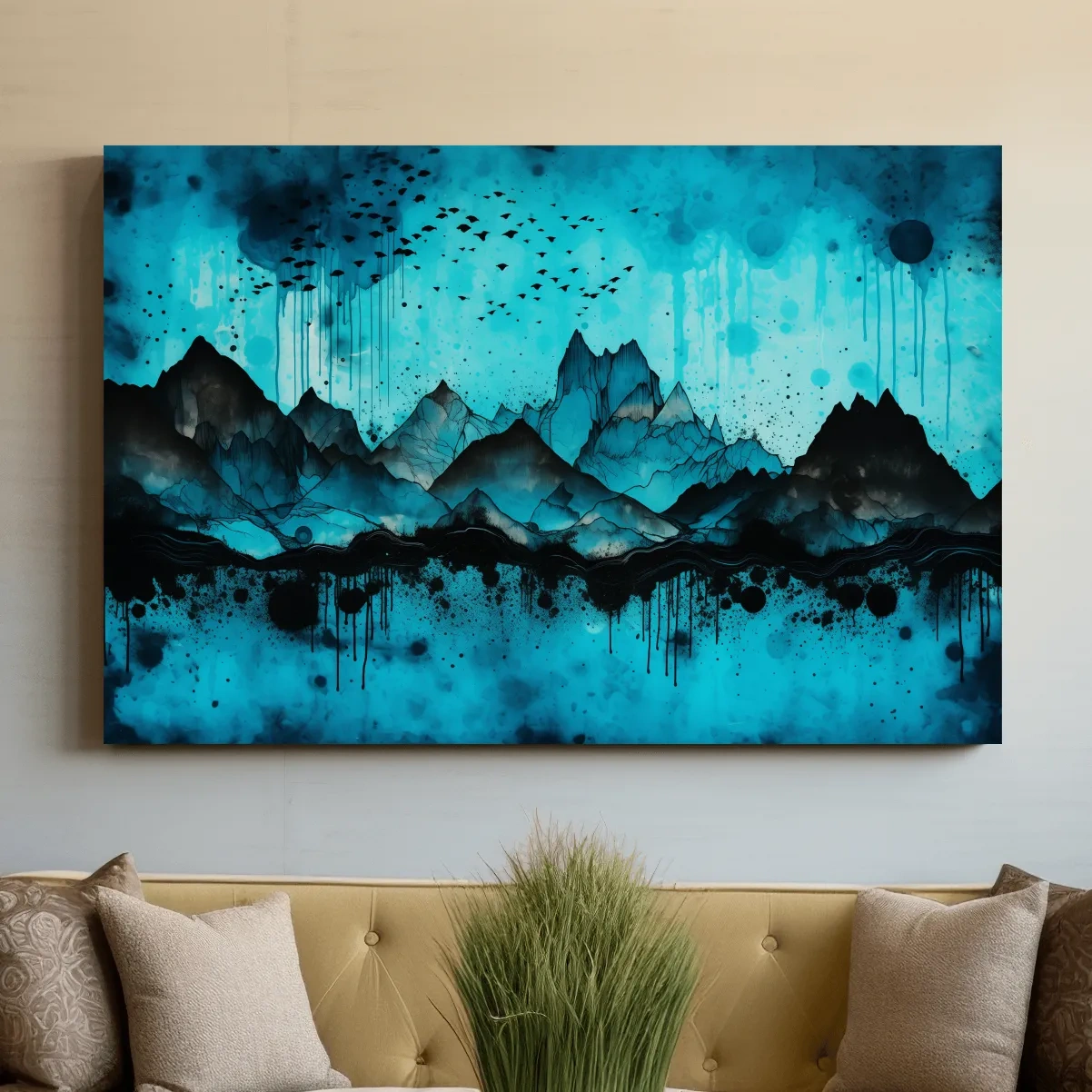 Ink Wash Mountain Range Artwork - Moody Abstract Watercolor Wall Art