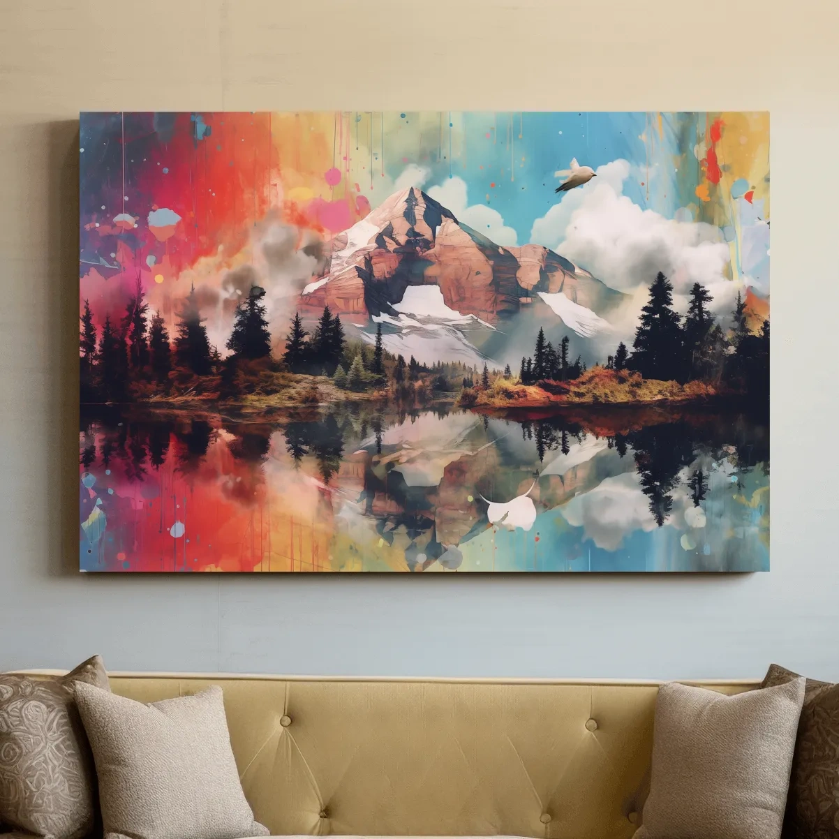 Colourful abstract mountain painting