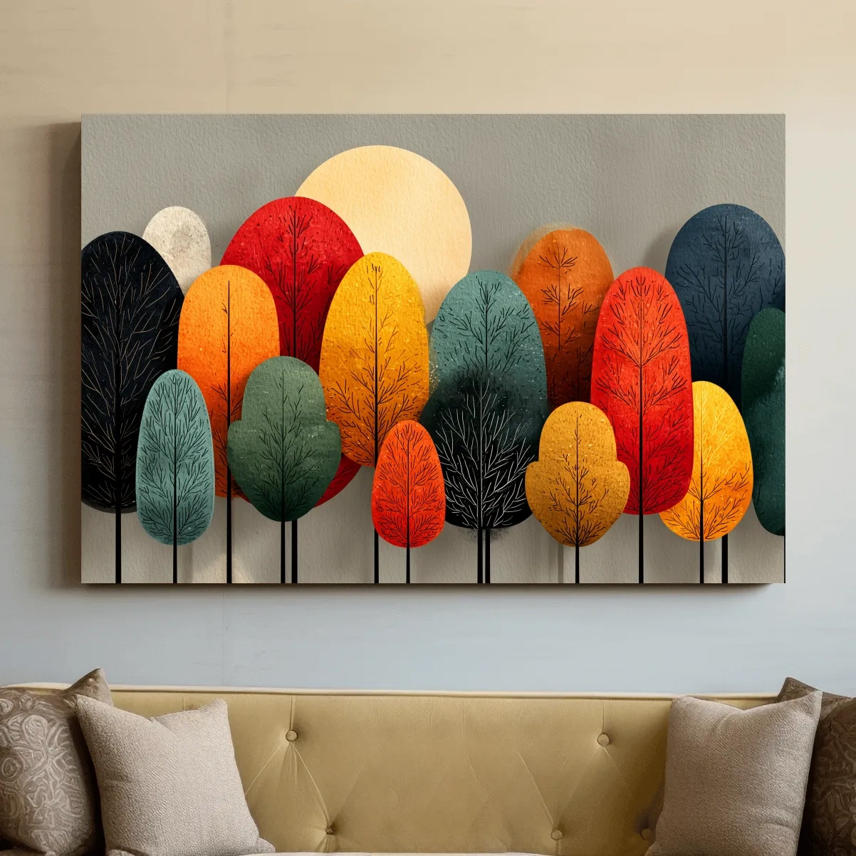 Mid-Century Abstract Autumn Forest Trees - Modern Scandinavian Landscape Artwork