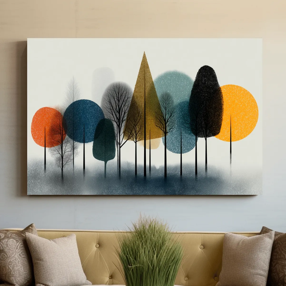 Mid-Century Abstract Forest Trees - Modern Geometric Landscape Wall Art
