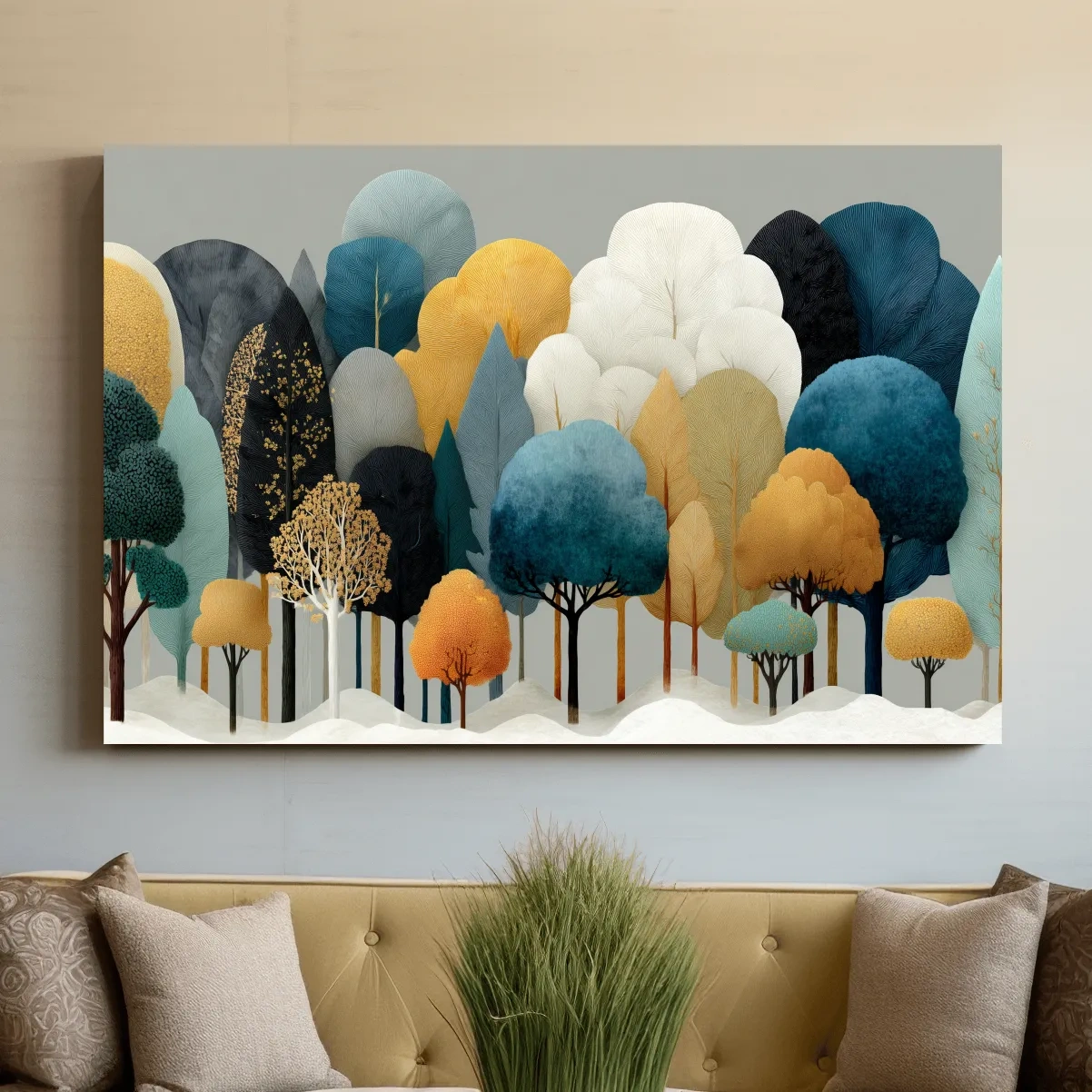 Scandinavian Winter Forest Trees Illustration - Modern Boho Nature Wall Art