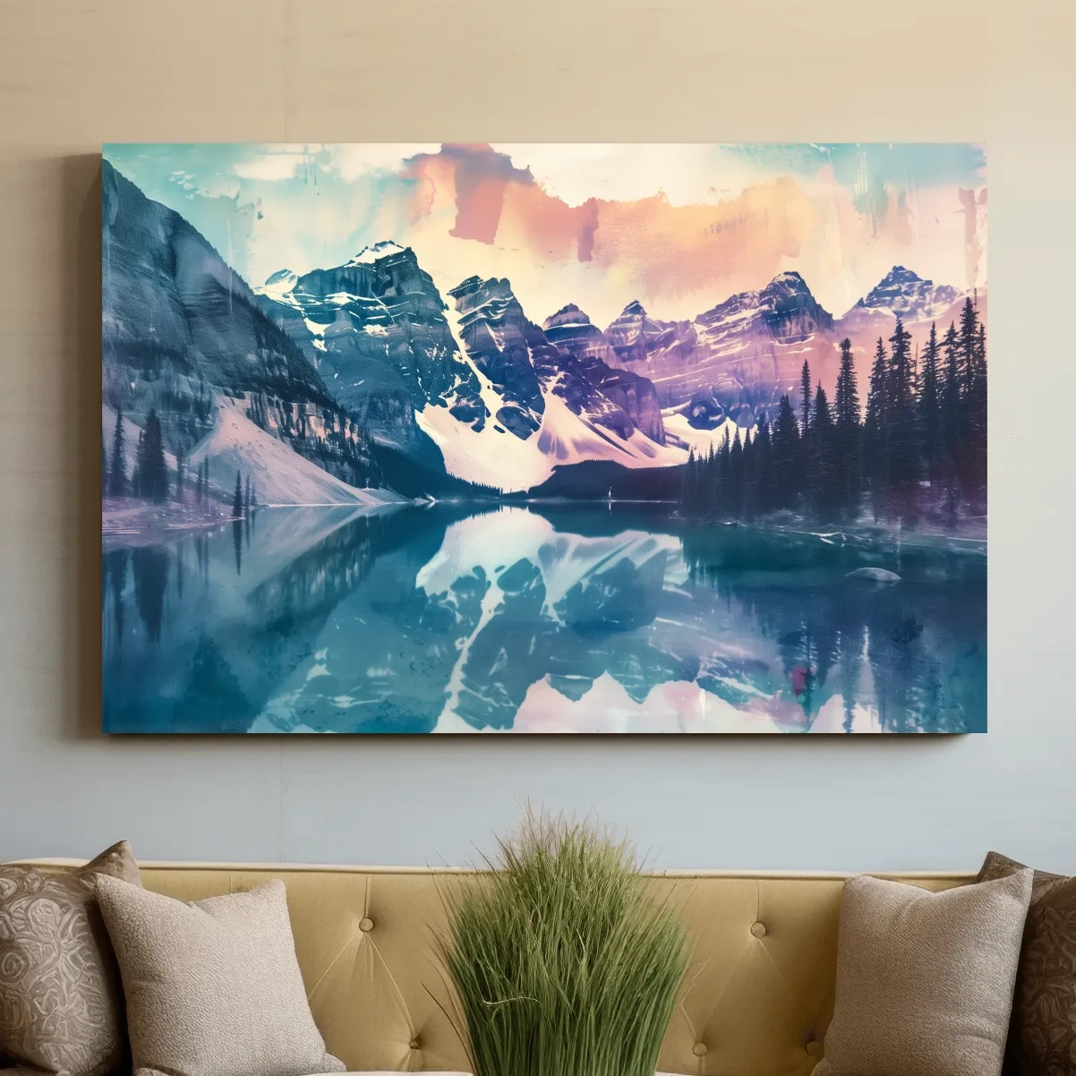 Valley of the Ten Peaks Watercolor Painting - Moraine Lake Banff Wall Art