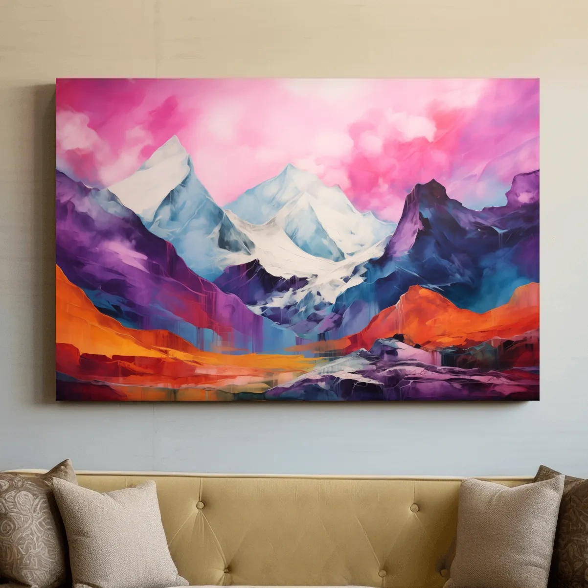 Vibrant Abstract Alpine Mountain Landscape Painting - Colorful Contemporary Wall Art