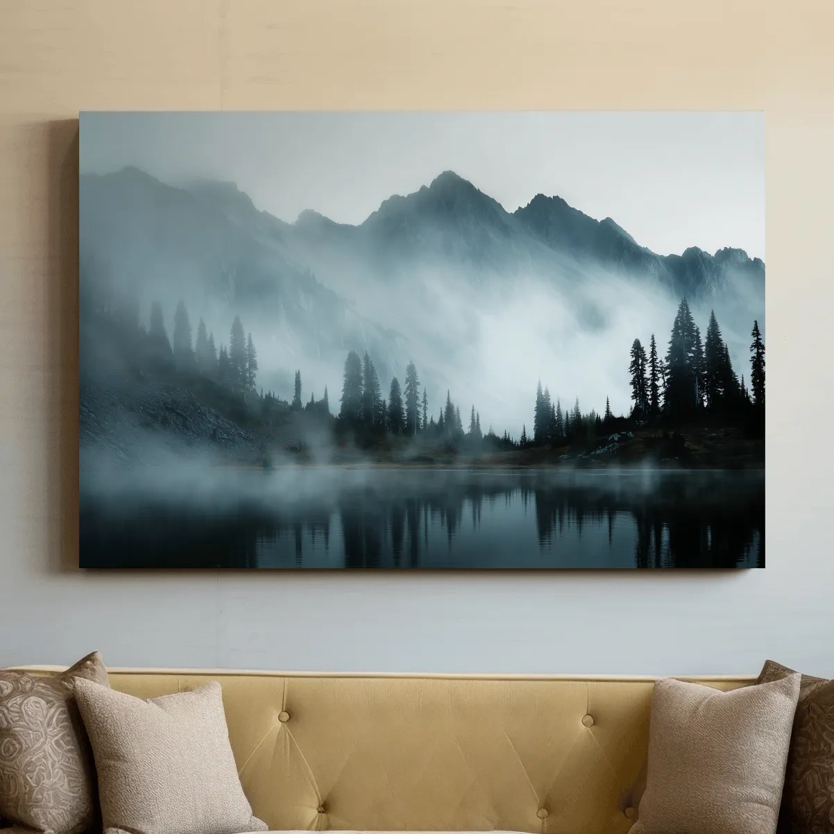 Moody Misty Mountain Lake Photography - Atmospheric Alpine Forest Wall Art