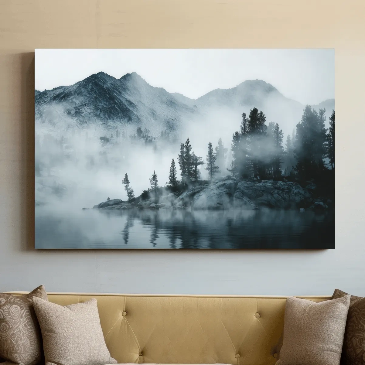 Frosty Alpine Mountain Lake Photography - Black & White Landscape Wall Art