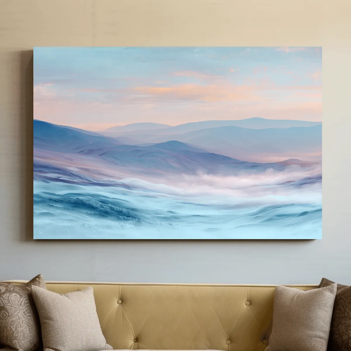 Ethereal Pastel Misty Mountain Landscape - Serene Abstract Forest Wall Art