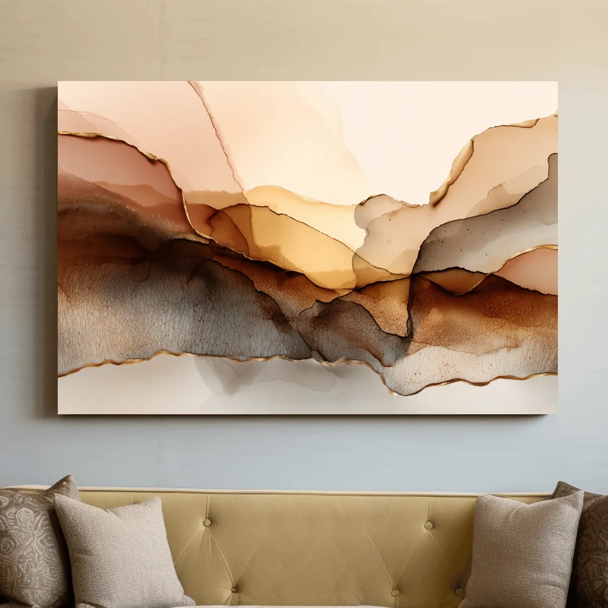 Abstract Alcohol Ink Landscape Painting - Modern Minimalist Wall Art