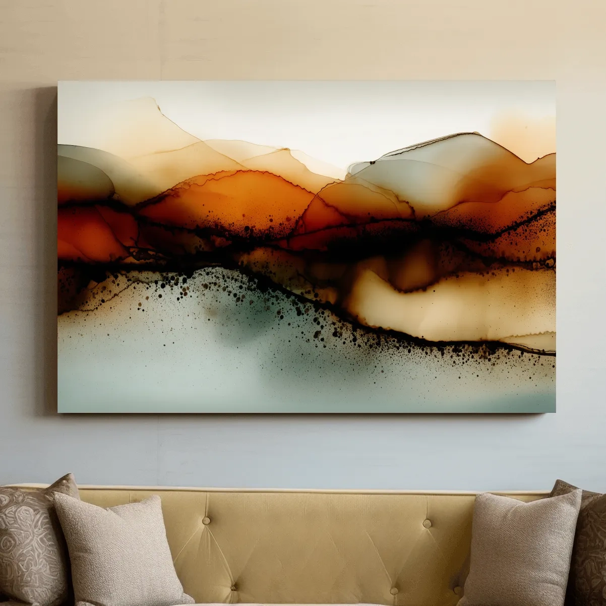 Moody Abstract Sepia Mountain Layers - Modern Alcohol Ink Landscape Wall Art