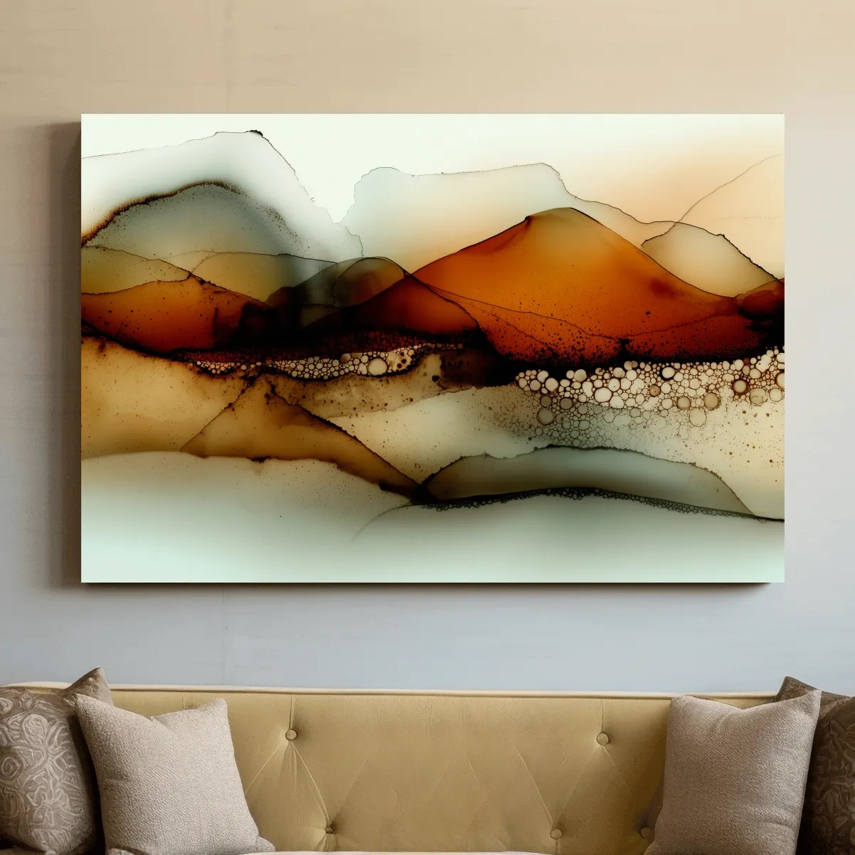 Amber Alcohol Ink Mountains - Abstract Landscape Wall Art