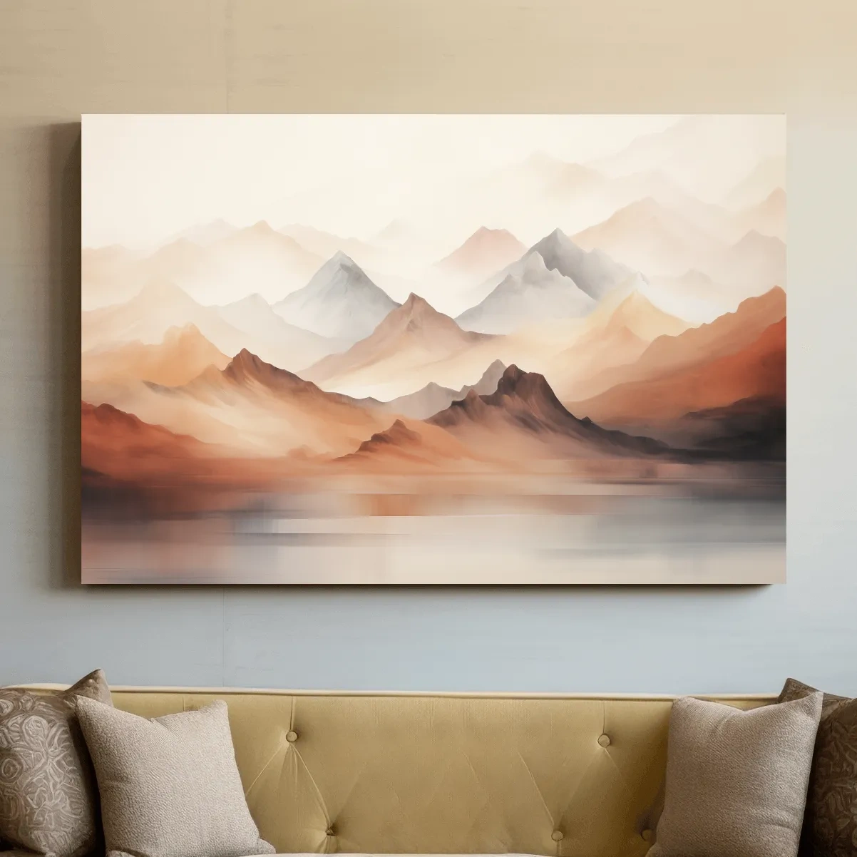 Pastel Mountain Range Watercolor - Warm Neutral Landscape Wall Art