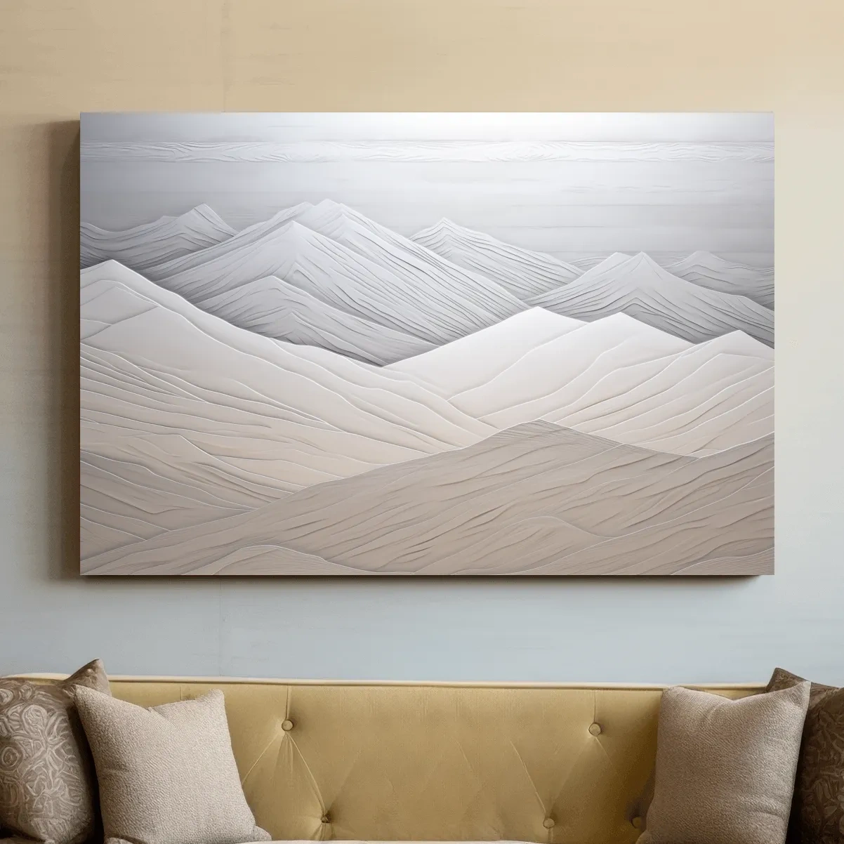 Minimalist Layered Mountain Relief Landscape - Monochrome Wall Art