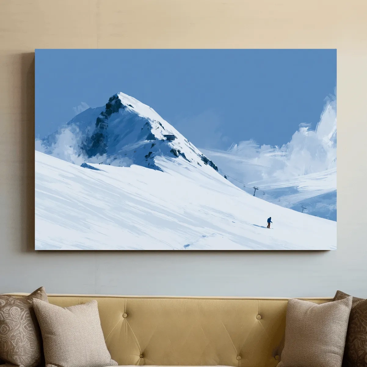 Minimalist Backcountry Skier Painting - Alpine Winter Landscape Wall Art