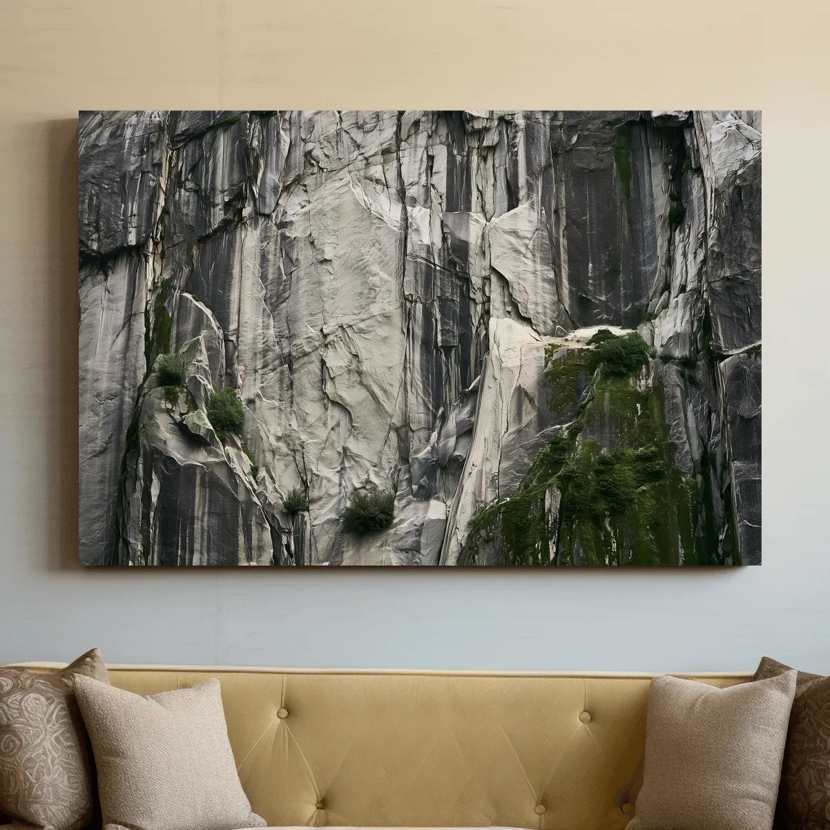 Textured Granite Cliff Face Photography - Moody Monochrome Rock Wall Art