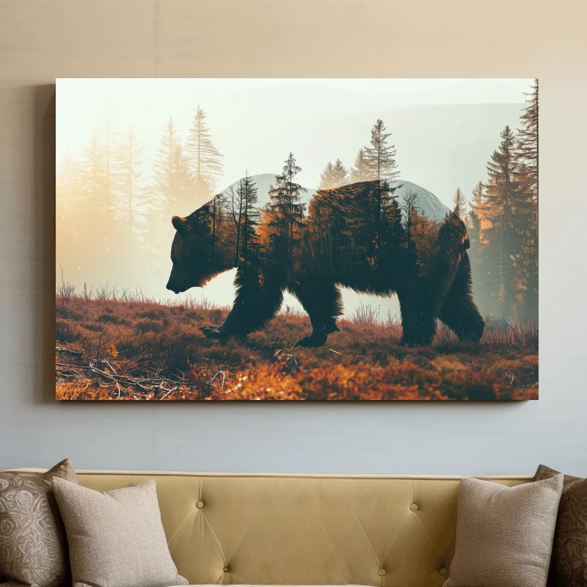Double Exposure Grizzly Bear Forest - Misty Mountain Wildlife Photographic Artwork