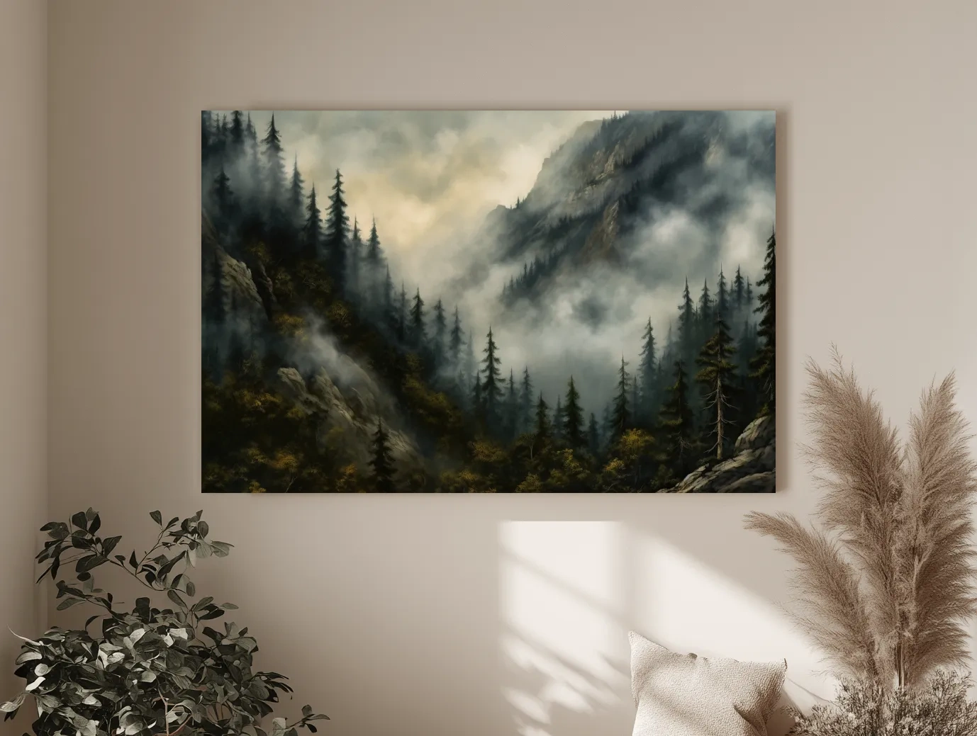 Moody Misty Mountain Pine Forest - Foggy Alpine Landscape Wall Art