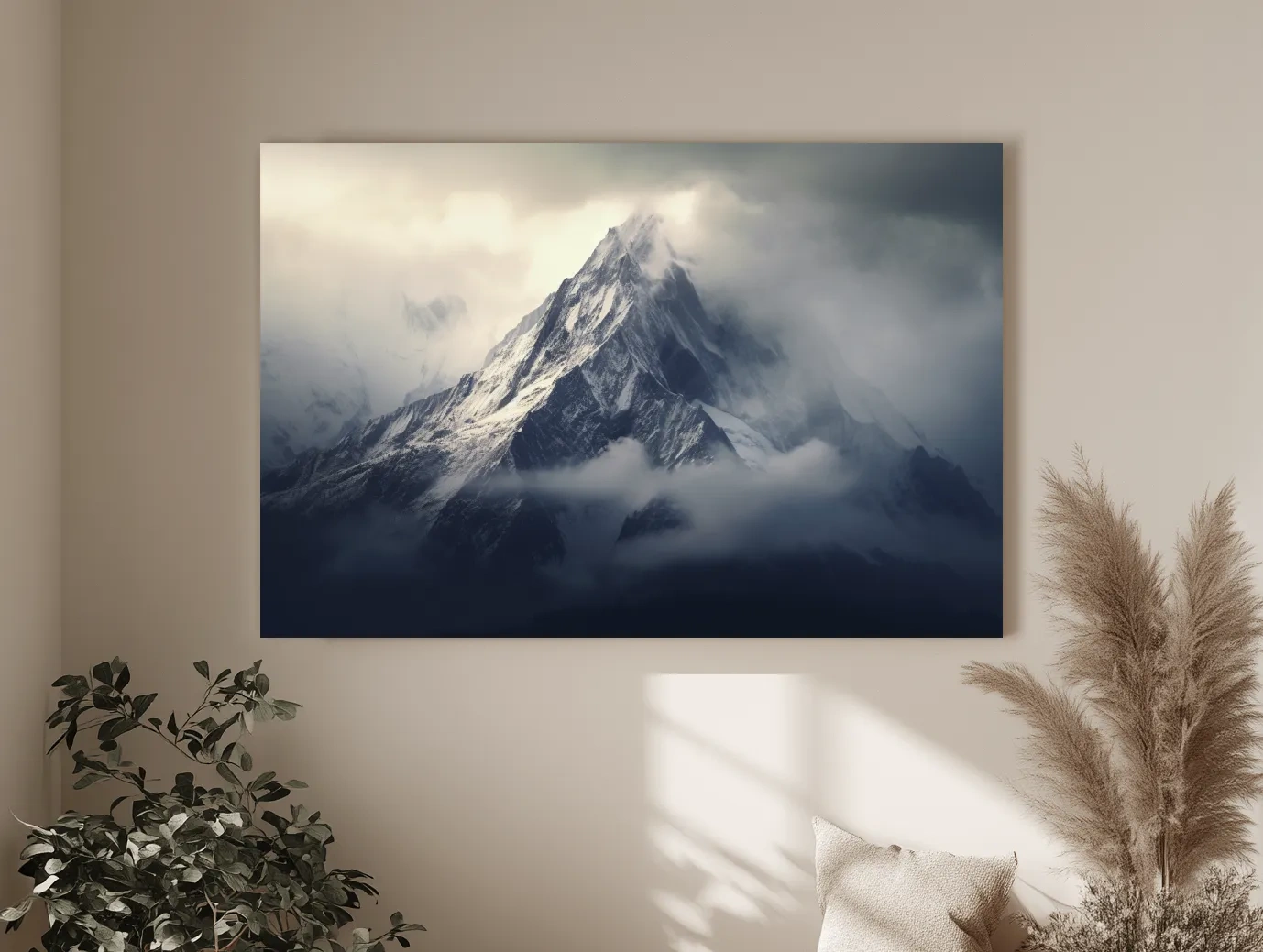Cloudy Snowcapped Peak Landscape - Dramatic Mountain Photography Wall Art