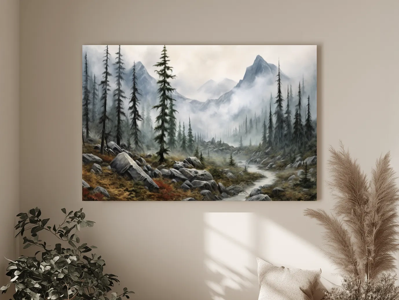 Foggy Alpine Mountain Forest Landscape - Moody Wall Art