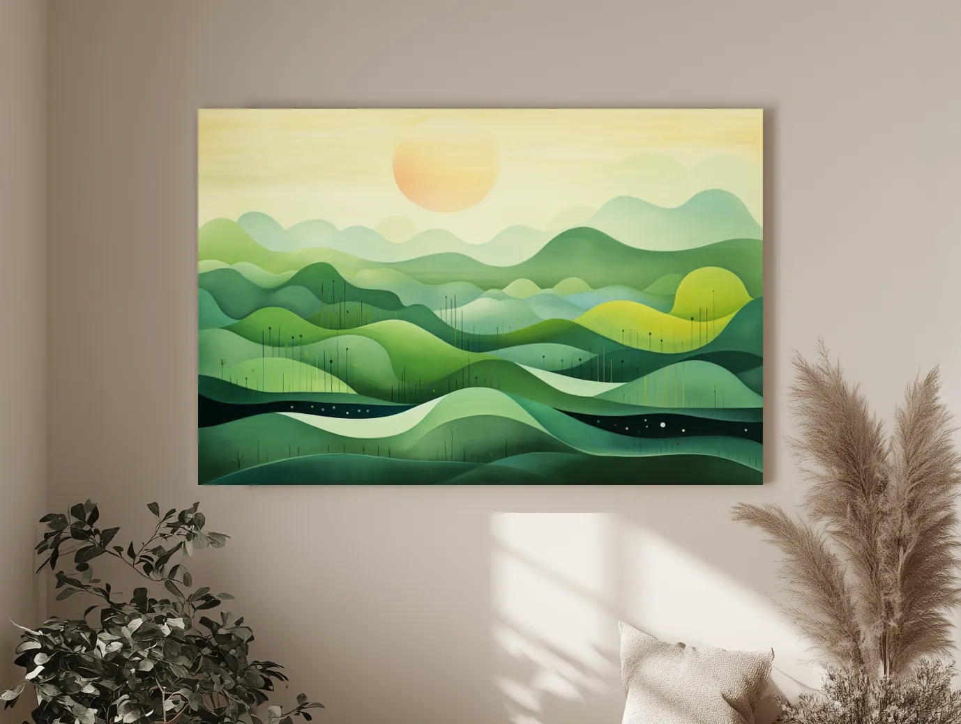 Minimalist Layered Green Rolling Hills - Serene Abstract Landscape Wall Art
