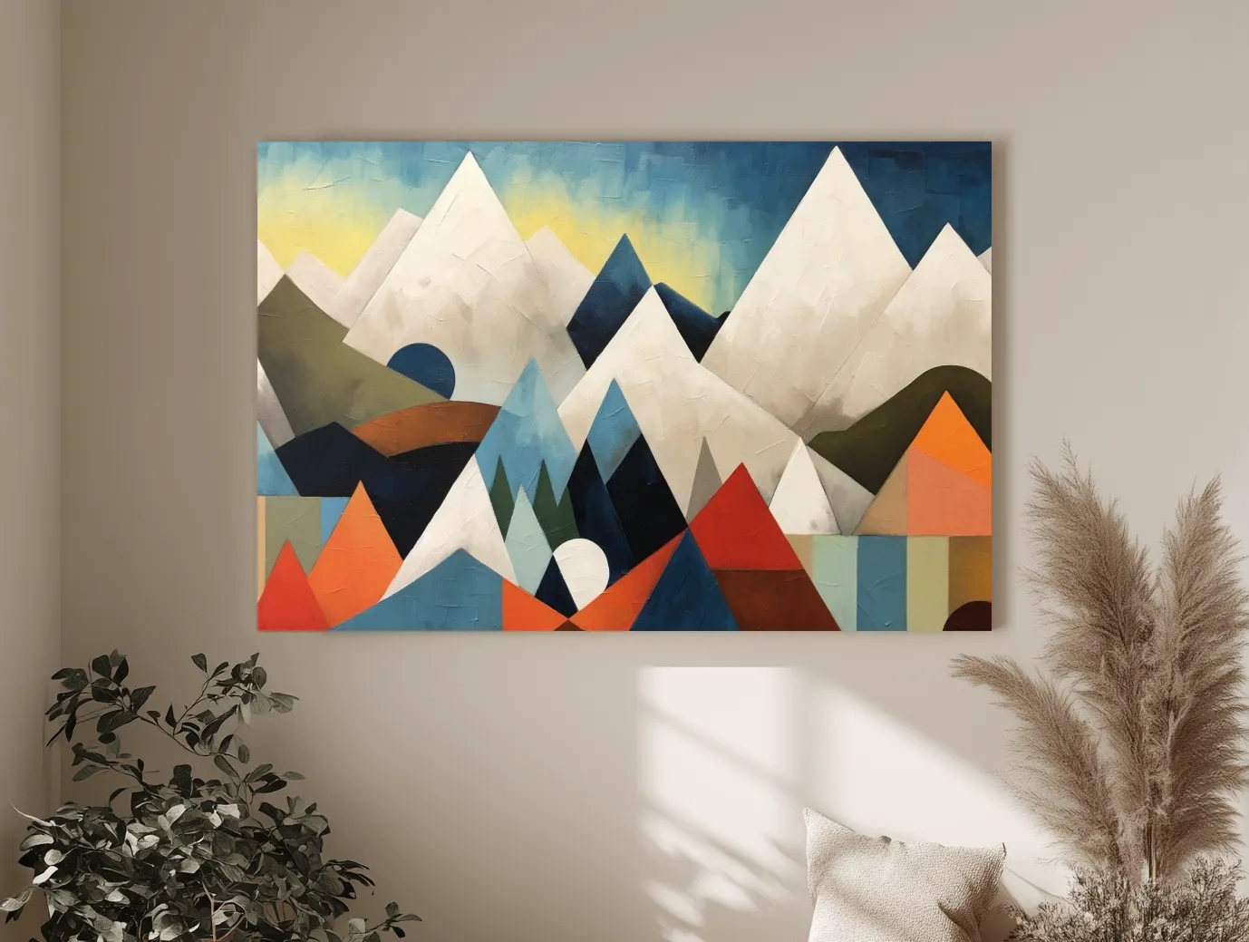 Abstract Suprematism Mountain Peaks Painting - Colorful Modern Wall Art