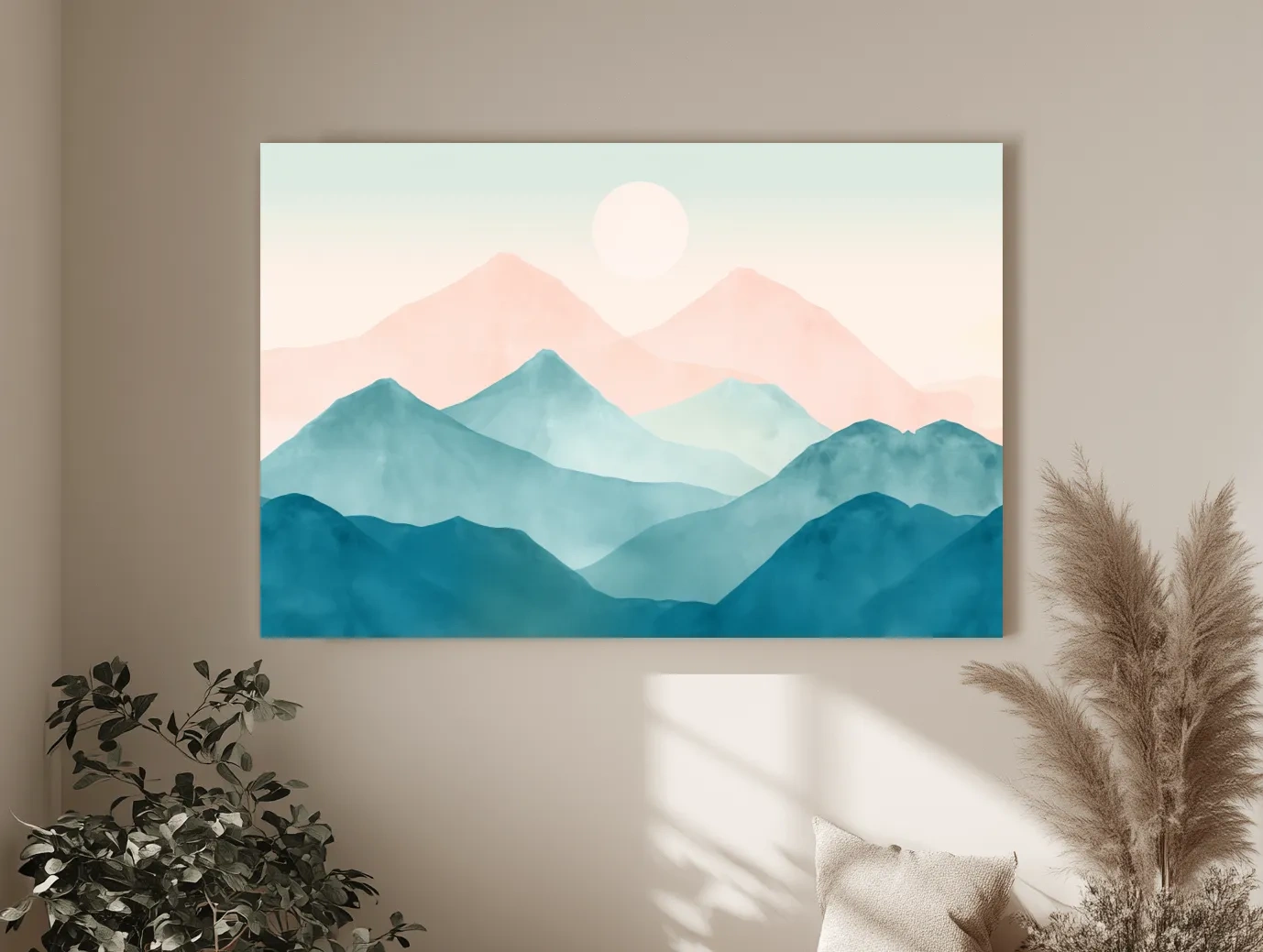 Minimalist Pastel Watercolor Mountains - Serene Abstract Landscape Wall Art