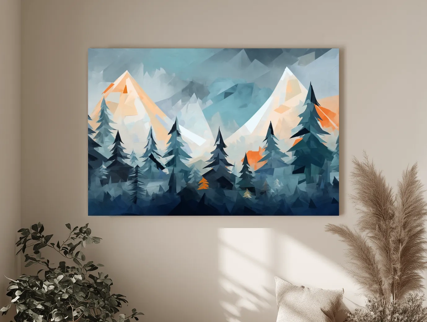 Geometric Alpine Peaks And Pine Forest - Abstract Mountain Landscape Wall Art