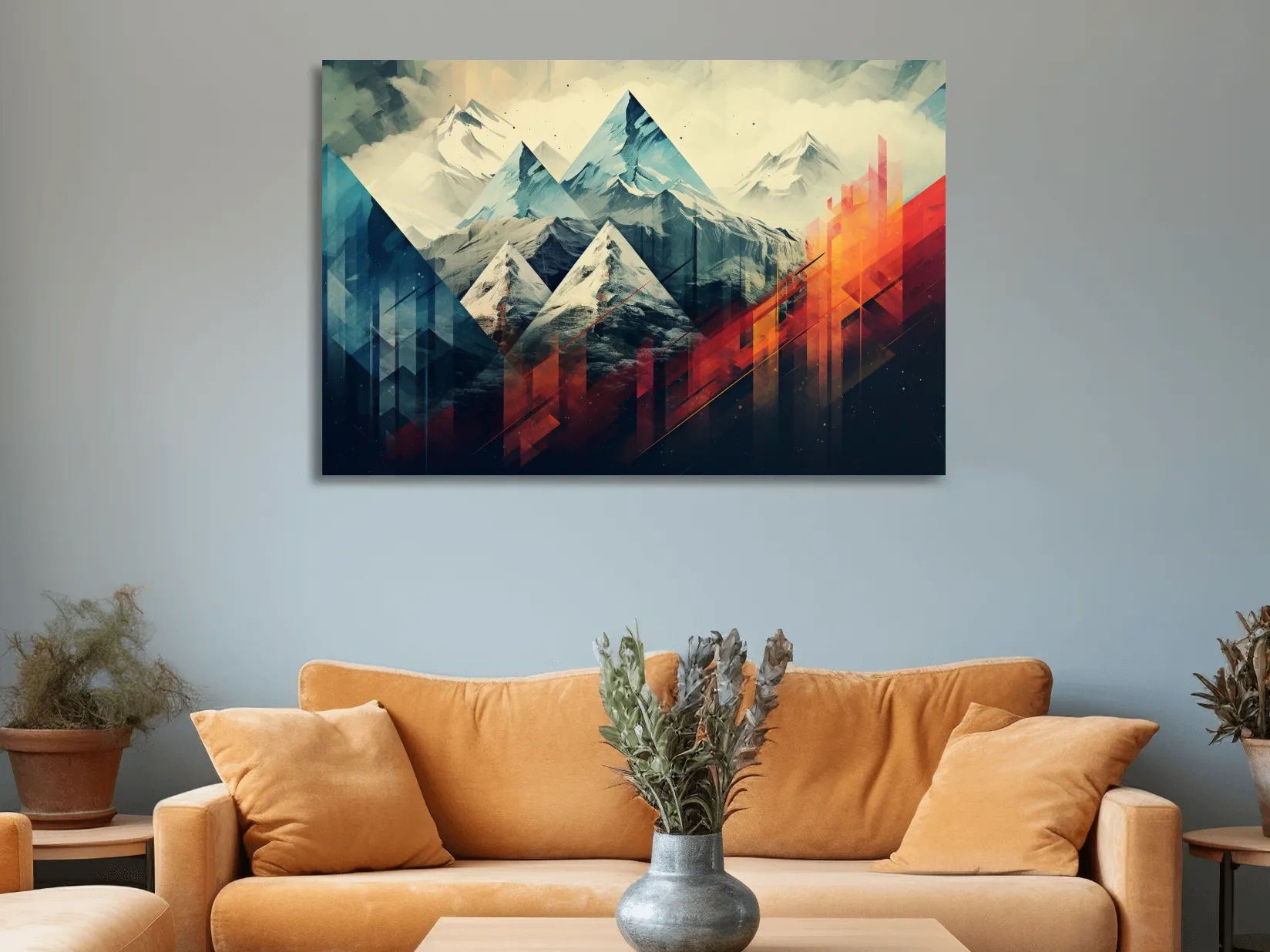 Colourful mountain art, bold geometric shapes