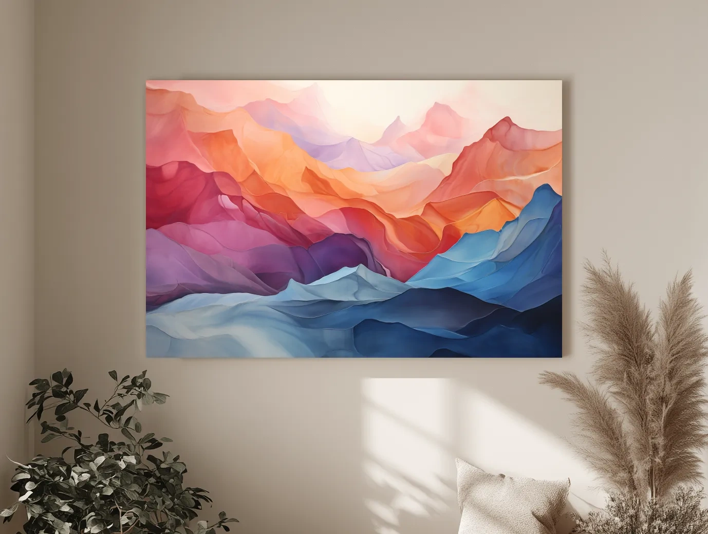 Vibrant Abstract Layered Mountain Landscape - Modern Colorful Alpine Wall Art