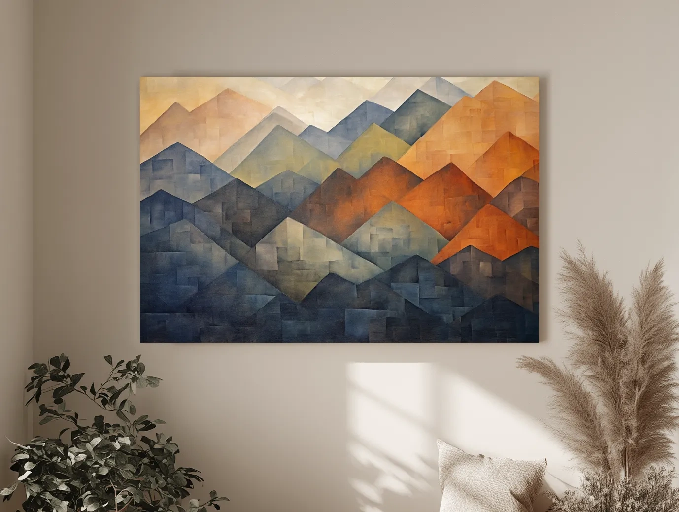 Geometric Abstract Mountain Range Artwork - Patchwork Landscape Wall Art