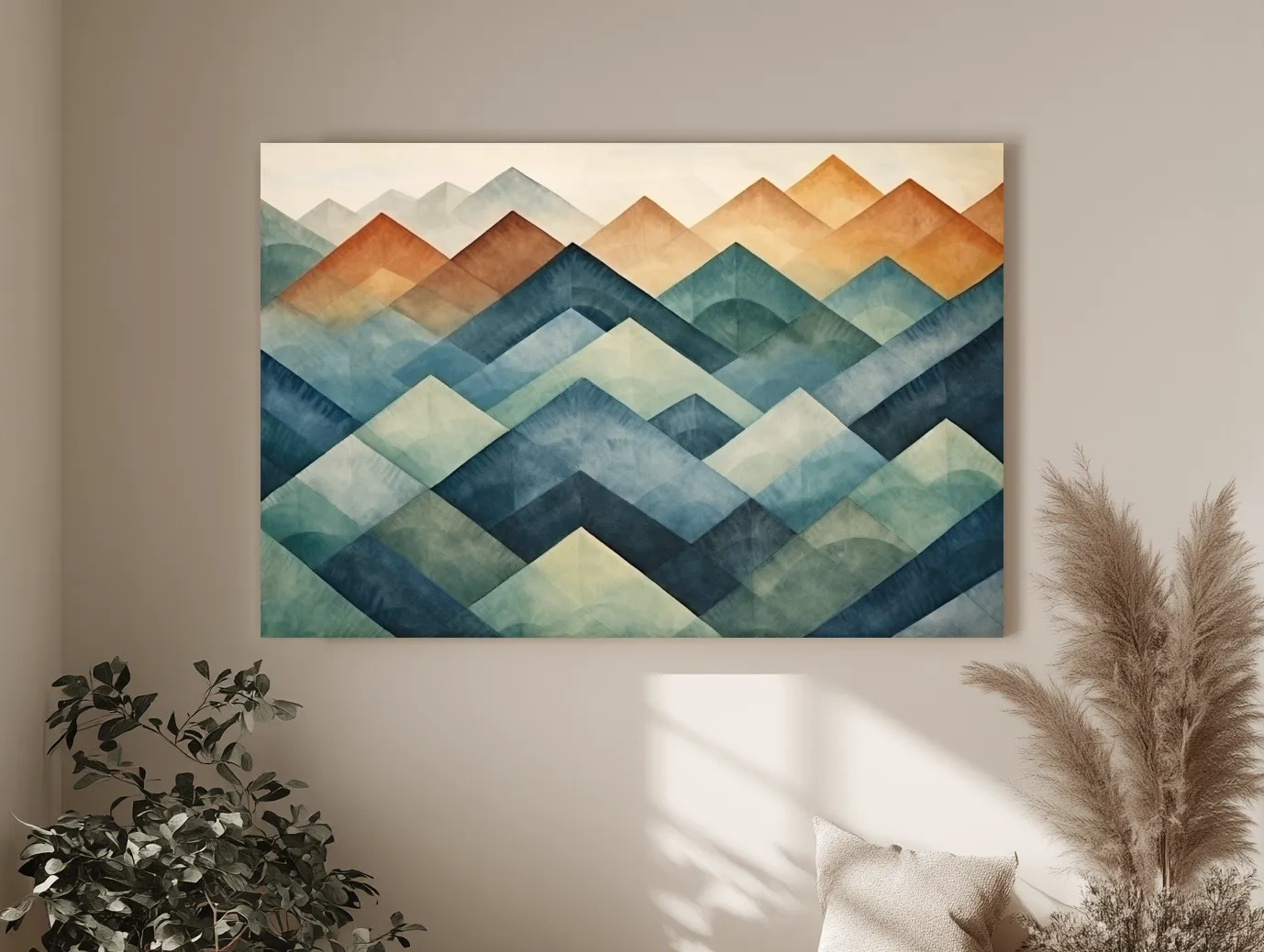 Geometric Watercolor Mountain Peaks - Abstract Landscape Wall Art