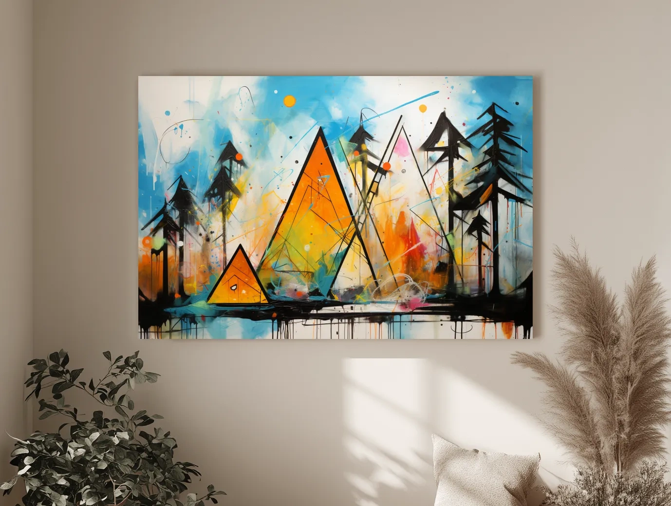 Vibrant Abstract Mountain Peaks And Pines - Colorful Mixed Media Wall Art