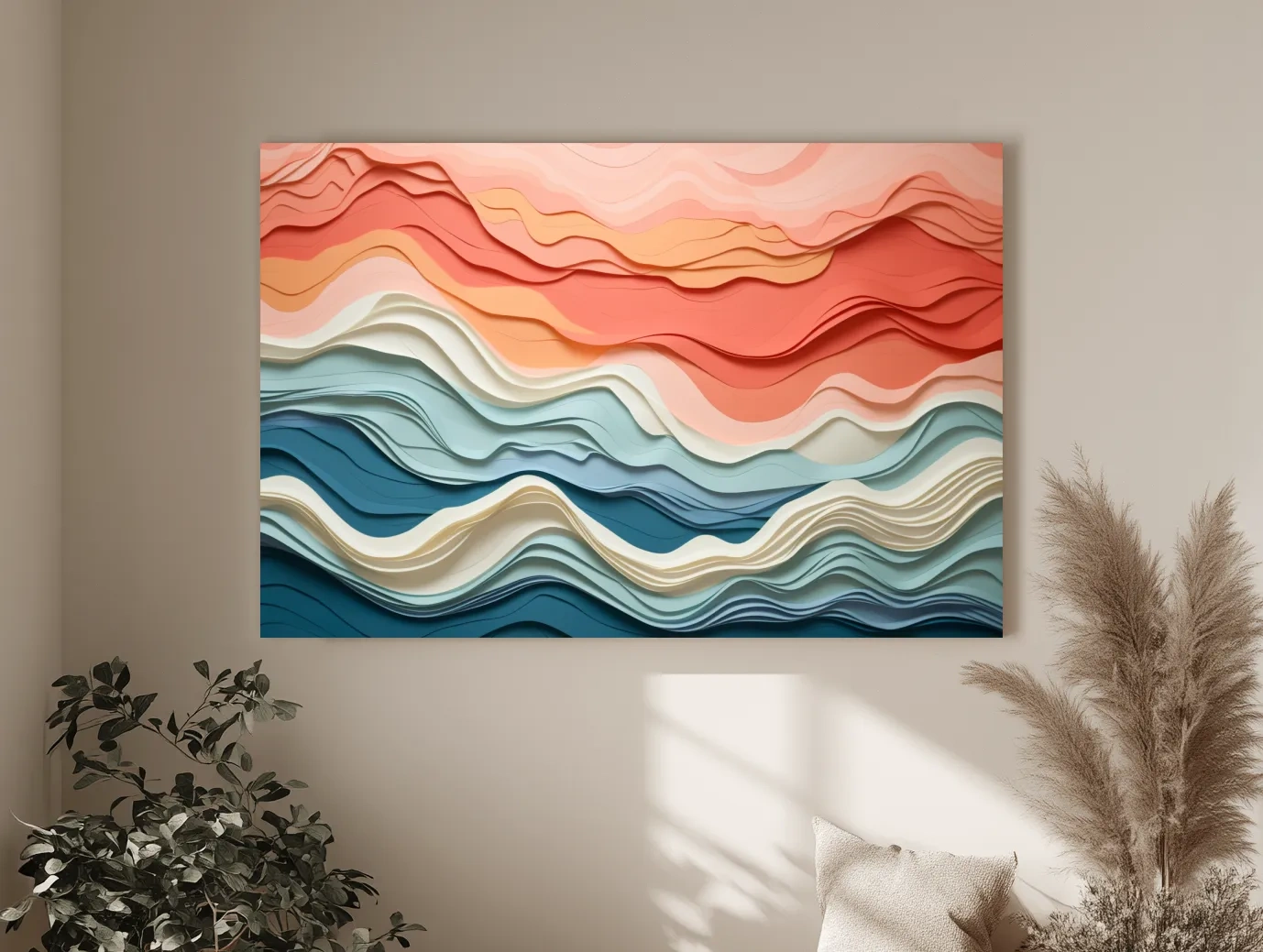 Layered Abstract Topographic Waves - 3D Paper Cut Style Wall Art