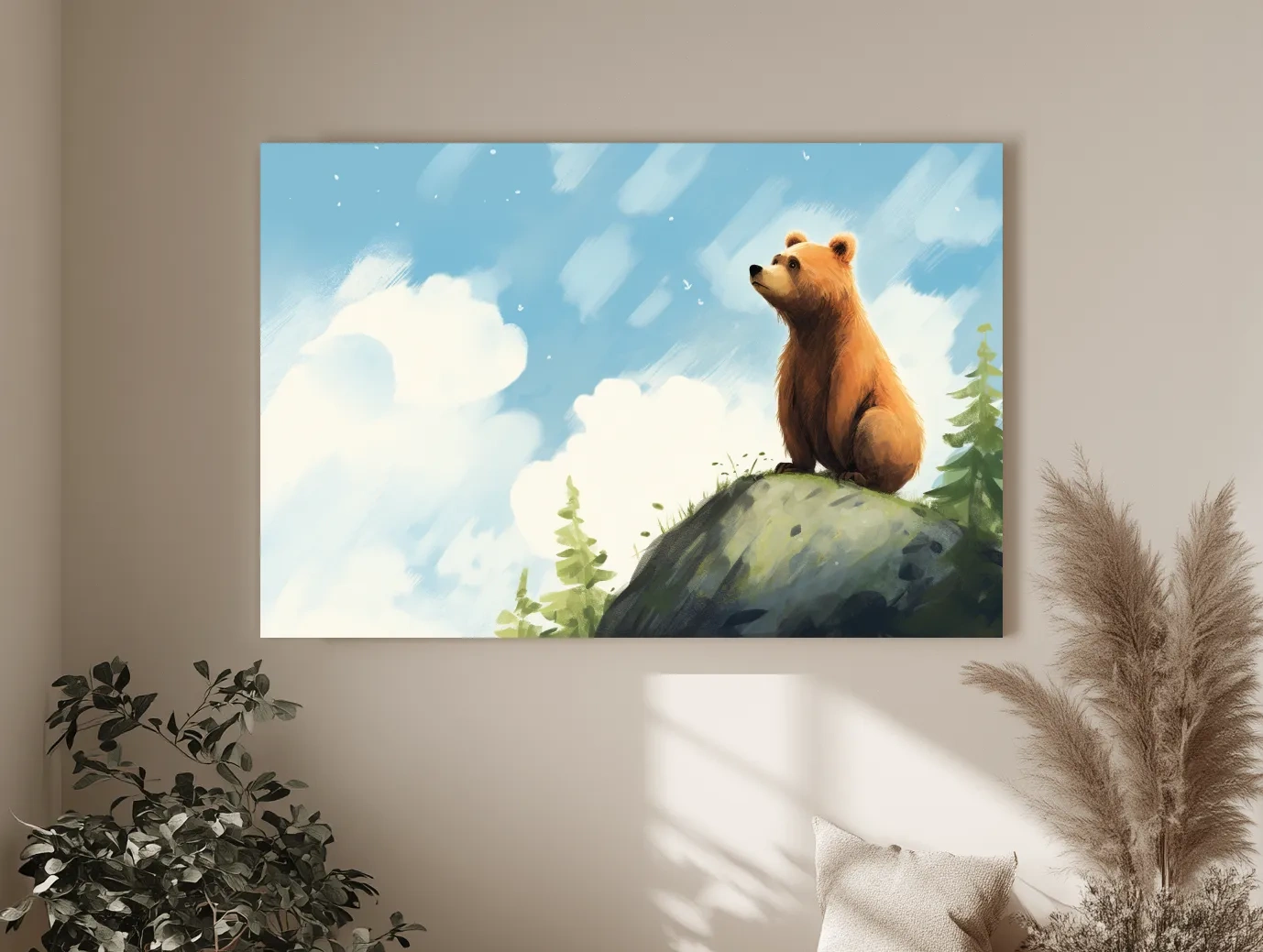 Whimsical Bear Cub On Rocky Peak - Nursery Wildlife Wall Art