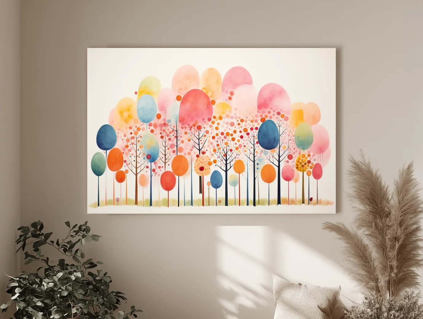 Whimsical Pastel Watercolor Forest Trees - Colorful Nature Wall Art